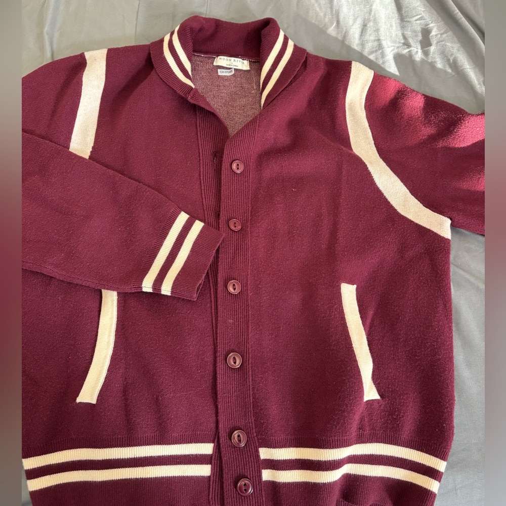 Moon River Maroon varsity style cardigan Sweater